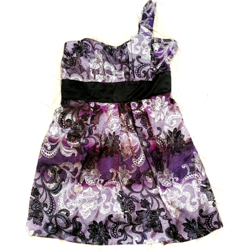 Torrid 24 Black Purple Floral Print Mini Dress